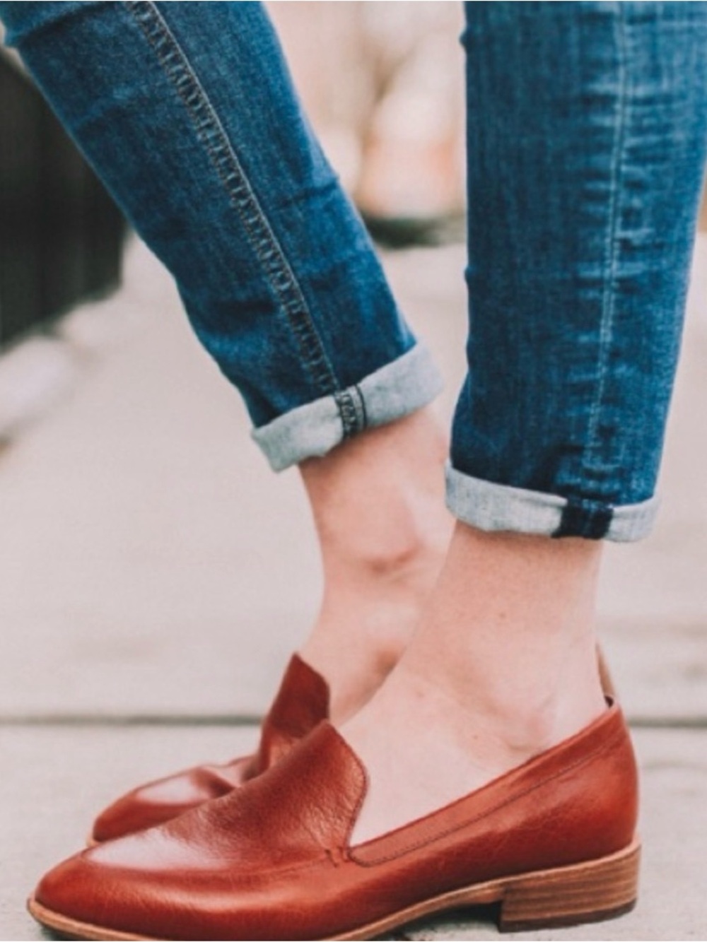 Madewell Pointed The Frances Loafer Leather Cognac Brown Stacked Low Heel Skimme